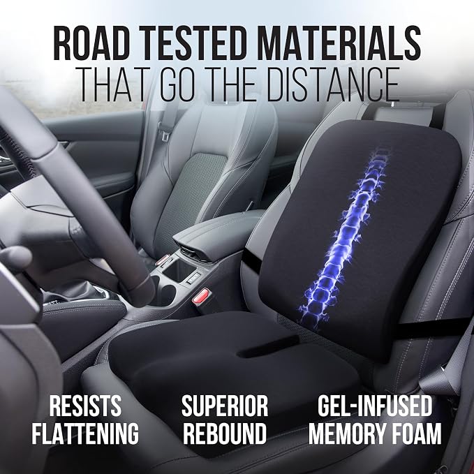 Elmara Doctor-Designed Car Seat Cushions for Driving – Car Seat Back Support, Driver Seat Cushion and Back Cushion for Car, Pillow for Driving Seat – The Ultimate Comfort Solution for Cars (Black)