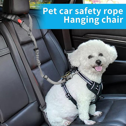YAOHDAO Dog Seat Belt Harness for Car, Restraint Adjustable with Elastic Bungee Buffer Headrest for Vehicle, 360ยฐ Swivel Carabiner Nylon Pet Safety Seat Belts Heavy Duty Car Harness for Dogs (Grey)