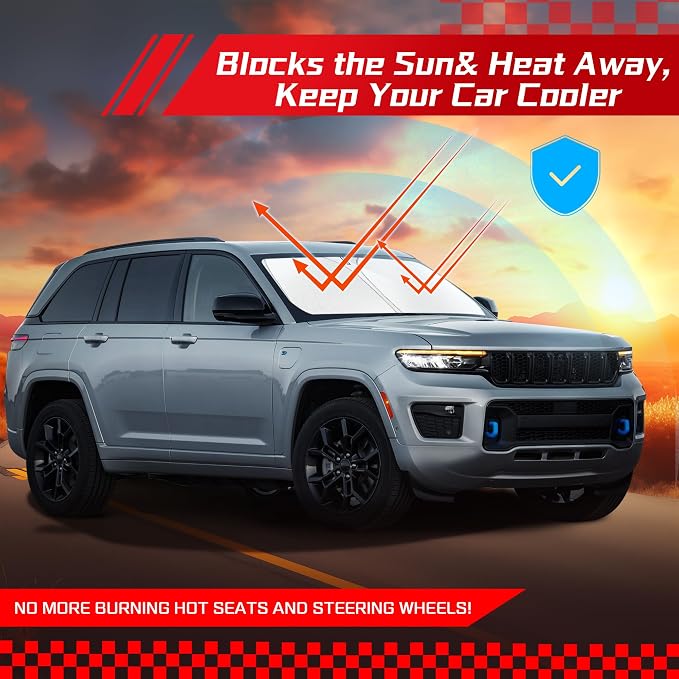 ARISMOTOR Windshield Sun Shade for Jeep Grand Cherokee/Grand Cherokee L 2011-2026, Custom Fit Foldable Front Window Sunshade Sun Visor Protector, Block UV Rays Keep Your Car Cooler