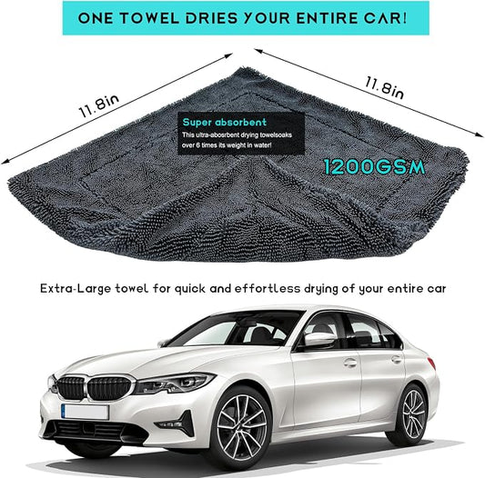 Microfiber Towels for Cars, 1200 GSM Ultra Thick 12.2"x12.2" Soft Car Detailing Drying Towel, Super Absorbent Double Twisted Loop Cloth Cleaning Towel for Car Truck SUV