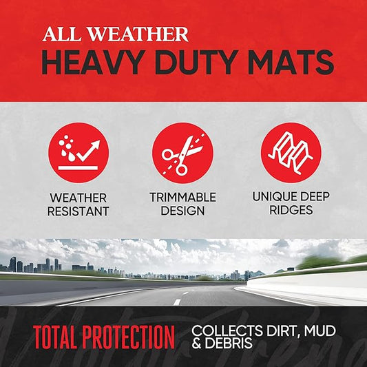Motor Trend FlexTough™ Advanced Gray Rubber Car Floor Mats – Heavy Duty Trim to Fit All Weather Floor Mats for Cars Truck SUV - Automotive Car Interior Floor Liner Protection - Universal Fit