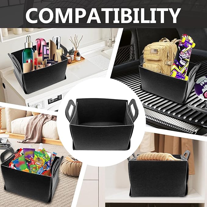 Felt Car Trunk Organizer, Foldable Vehicle Storage Box, Large Capacity Multi-Purpose Automotive Interior Accessories for Cars, SUV, Sedan, Truck (Dark Grey)