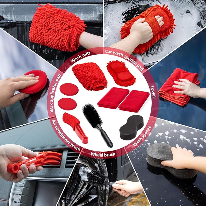 45Pcs Car Wash Cleaning Kit with High Power Handheld Vacuum Windshield Cleaning Tool with Side Mirror Squeegee Detailing Brushes Tire Brush Towels Complete Detailing Set for Car