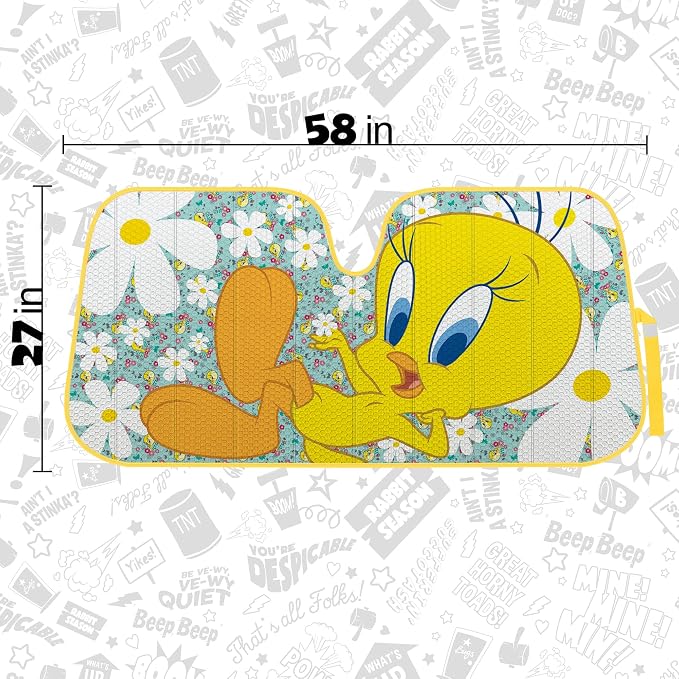 BDK New Tweety Bird Front Windshield Auto Shade, Accordion Folding Auto Sunshade for Car Truck SUV-Blocks UV Rays Sun Visor Protector, Keeps Your Vehicle Cool-58 x 27 Inch