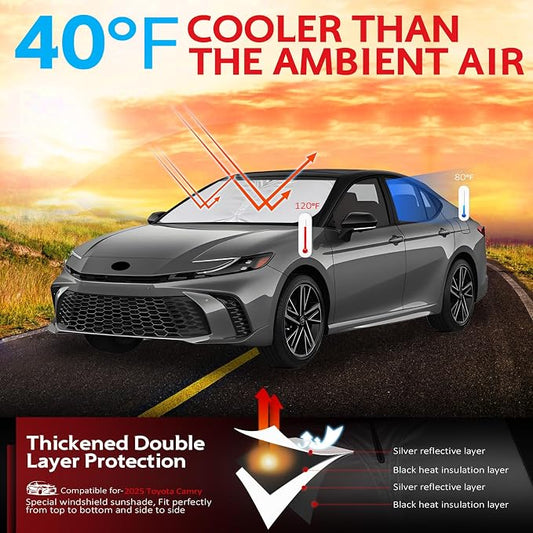 KAYZT Windshield Sun Shade for 2025 2026 Toyota Camry LE XLE Hybrid SE XSE Foldable Sunshade Front Window Custom Fit Car Accessories