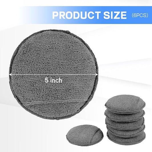 Hovom 6PCS Microfiber Wax Applicator, 5" Round Applicator Pads, Soft Automotive Waxing Foam Pads, Buffing Pads for Car Cleaning, Polishing and Detailing, Reusable Car Wash Sponge (Dark Gray)