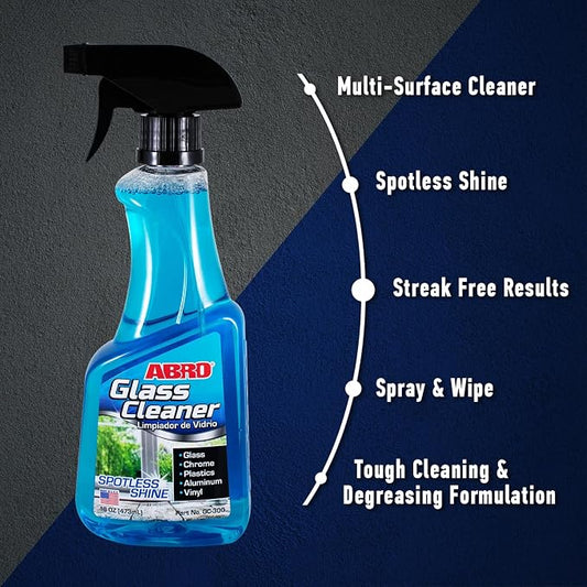 ABRO Glass Cleaner, 16 oz., Cleaning Supplies, Car Accessories, Car Window Cleaner, Glass Cleaner Spray, Remove Dirt and Grime, Streak Free Results