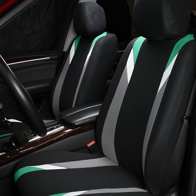 FH Group Premium Modernistic Flat Cloth Car Seat Covers – Universal Fit, Washable Seat Covers for SUV Sedan Van, Mint, Full Set