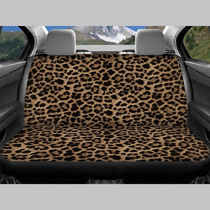 Brown Leopard Print Car Seat Covers Full Set,Abstract Cheetah Pattern Wild Animal Skin Texture Vehicle Front Rear Bench Cushion Protectors Auto Interior Accessories Universal Fit for Trucks