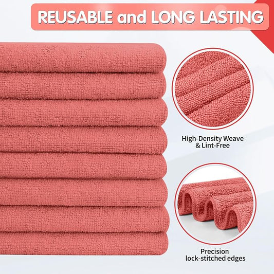 FIXSMITH Red Microfiber Cleaning Cloth -Pack of 12, Highly Absorbent Cleaning Rags, 16"X12" All Purpose Cleaning Towels for Housekeeping, Kitchen, Car, Lint Free and Reusable Microfiber Towels