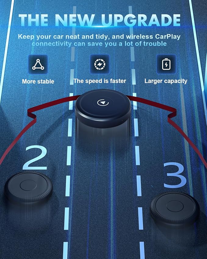 HEI LIANG Wireless Carplay Adapter, Converts Wired to Wireless Carplay Dongle for Wireless Control Plug & Play Carplay Fit for Cars 2016 & for Apple iPhone iOS 10+(Round), Round&Black