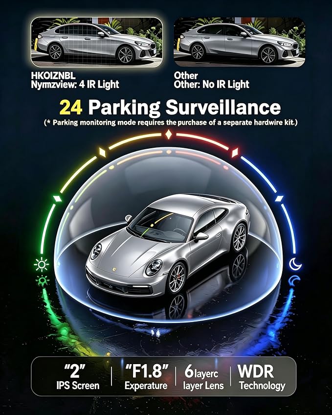 HKOIZBL 4K+2.5K Dash Cam Front and Rear, Built-in 5G WiFi, 32GB Card Included, 2'' IPS Screen Dash Camera for Cars, Starlight Night Vision, Dual Dashcam with WDR, Loop Recording, 24H Parking Monitor