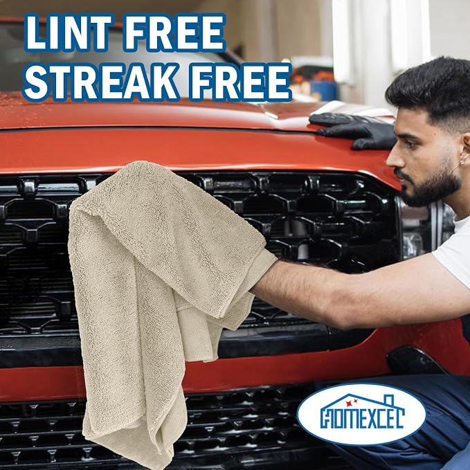 HOMEXCEL Professional Large Microfiber Car Drying Towels 2 Pack, Lint Free, Scratch Free, Highly Absorbent Drying Towel for Cars, SUVs, RVs, Trucks, and Boats,31" x 24",Brown
