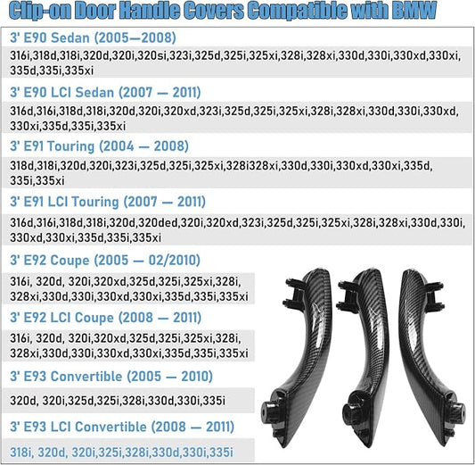 Compatible with BMW 3 Series Door Handle Replacement E90/E91/E92/E93 2004-2011,6PCS Left Right Passenger Interior Door Pull Handle for 318i,320i,323i,325i,328i,330i,335i(Carbon Fiber Pattern)