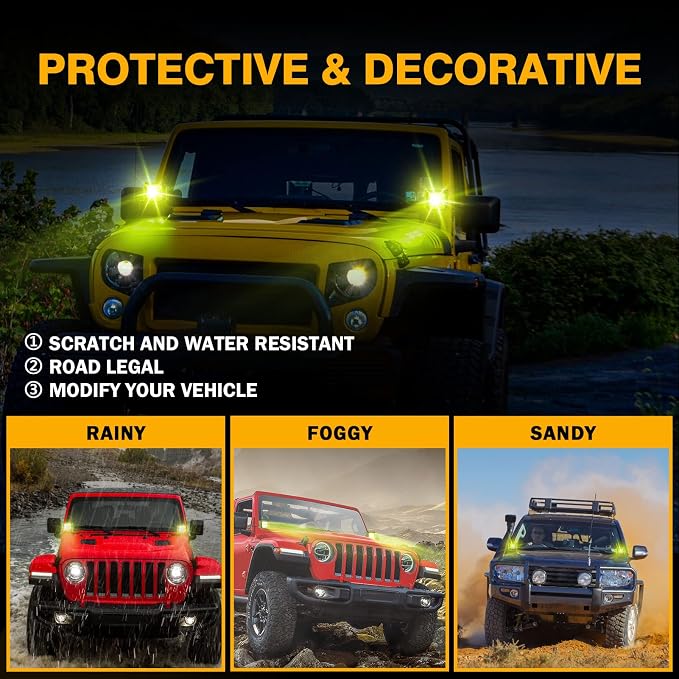 Auxbeam FA Series Amber Light Covers, 3 Inch Square LED Pods Cover, Amber Fog Filter, Yellow Tint Color Lens, Cube Offroad Light Lens Cap, Snap-on Design, 2 Packs