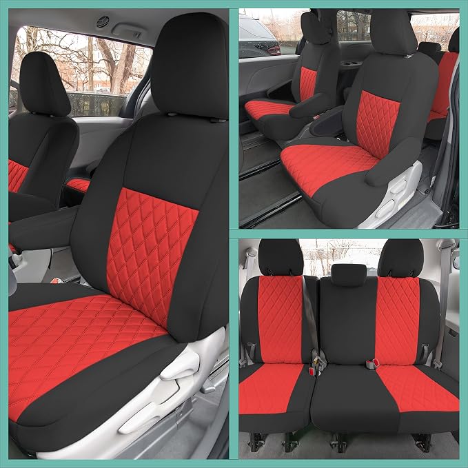 FH Group Custom Fit Car Seat Covers Specifically Made for 2011-2020 Toyota Sienna 7-8 Seater with Ultraflex Neoprene Water Resistant Automotive Seat Covers - Front Set Red