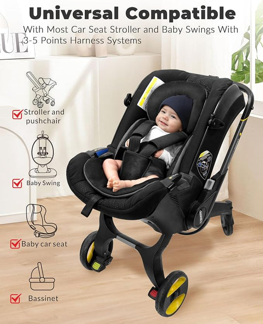 TinlyFinly Infant Car Seat Insert with Removable Cushion for Preemie to Toddler, Reversible Newborn Carseat Insert for Baby Head Body Support, Fits for Stroller, Baby Swing, Bouncer (Pure Black)