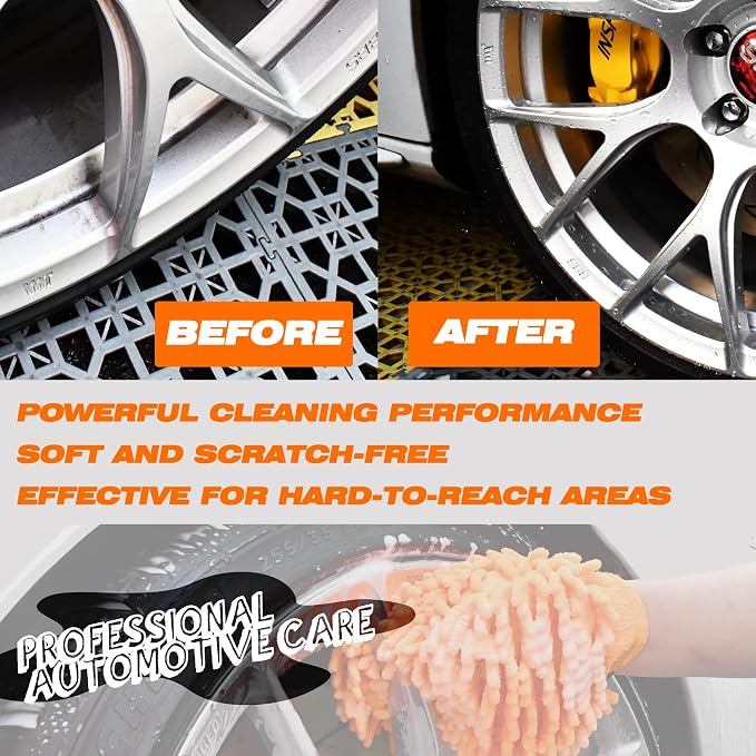 Raeyuan Car Wash Mitt - Premium Chenille Microfiber Wash Mitt for Car Cleaning, Scratch Free & Lint Free Washing Glove, Super Absorbent Noodle Sponge for Auto Detailing, SUV, Truck & Boat