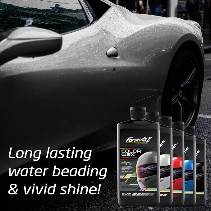 Formula 1 Color Wax Liquid for Silver Cars, Gives Ceramic Water Beading Protection and Ultimate Shiny Finish, Fills Minor Scratches with Color-Match Pigment, 16 oz