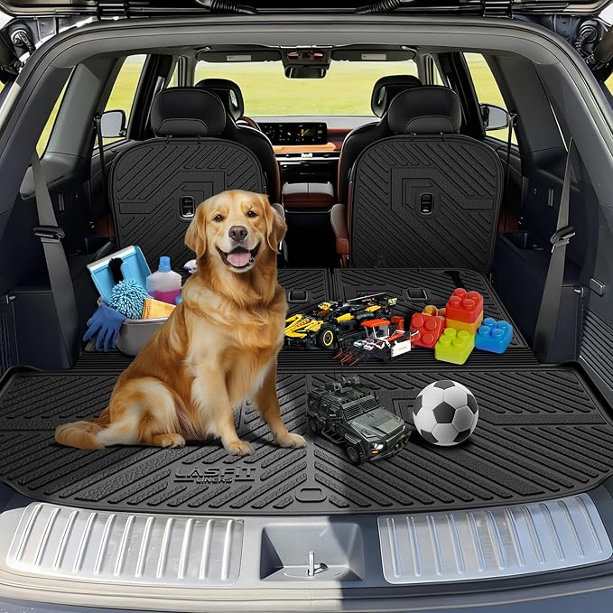 LASFIT Cargo Mat & Backrest Mats for Kia Telluride 2027 (Only Fit Gas, Not Fit Hybrid), All Weather TPE Custom Fit Cargo Liner Trunk Mats & Seatback Mats Accessories for Kia Telluride 2027, Black