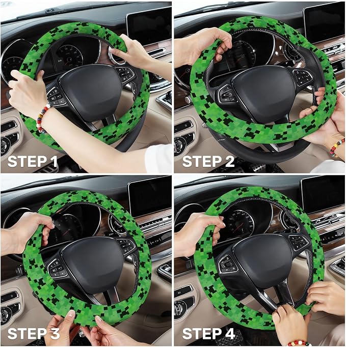GENANY Pixel Zombie Steering Wheel Cover, Non Slip Polyester Car Wheel Protector for Car SUV Truck, Universal 15 Inch