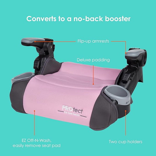Baby Trend Protect 2-in-1 Folding Booster Seat, Dash Rose – Fold-Flat Travel-Ready Design, Lightweight Build, Belt-Positioning Comfort