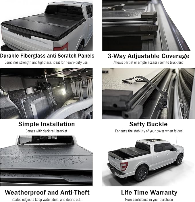 Toptiny Hard Folding Truck Bed Tonneau Cover|HTF035|Fits 2022-2026 Toyota Tundra 6'6" Bed w/OE Rail System (78.7")