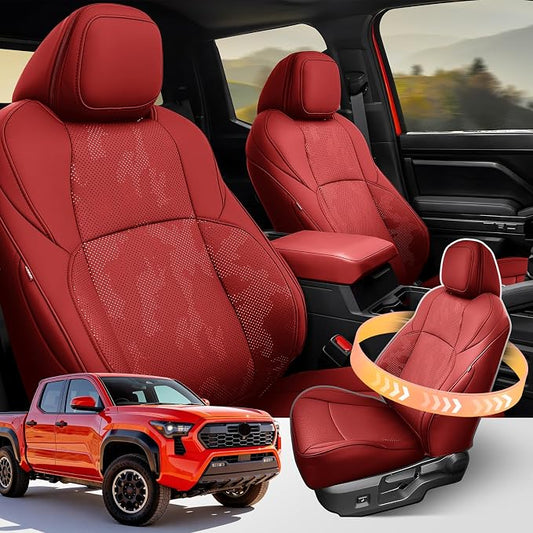 DiffCarยฎ Seat Covers for Toyota Tacoma 2026 2025 2024 Double Cab(Gas Only), Full Set Faux Nappa Leather Truck Accessories for Tacoma 4th Gen, Car Seat Protectors Custom Fit for Tacoma Seat, Red Camo