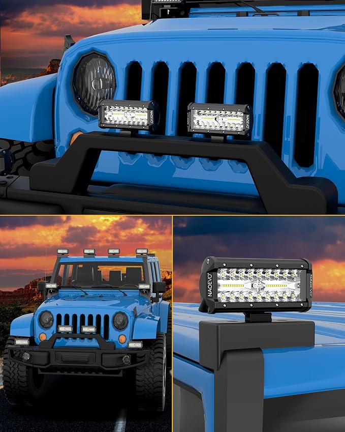 NAOEVO 7 Inch LED Light Bar, 240W 24,000LM LED Pods/Off Road/Fog/Driving Lights with Spot Flood Combo for Truck Boat UTV ATV, 2-Pack (White)