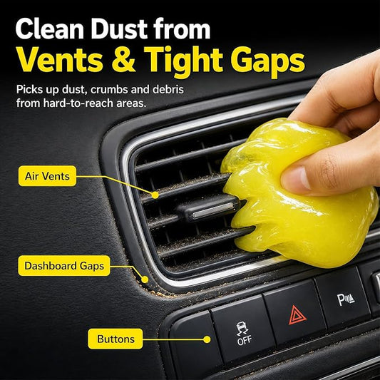 TeSabMi Car Cleaning Gel, Yellow, 160g | Reusable Cleaning Putty, Dust Slime, Air Vents & Dashboard Gaps, Cup Holders & Console Buttons, Vehicle Interior Detailing