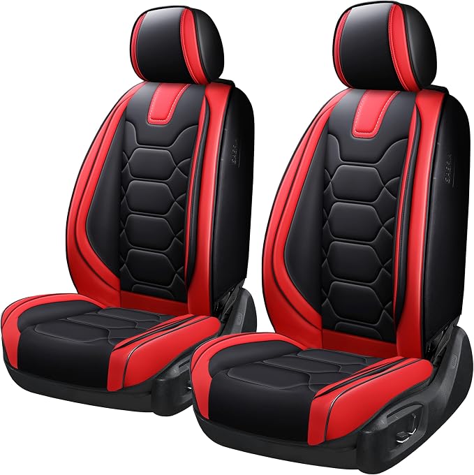 OASIS AUTO Car Seat Covers Front Seats, Waterproof Faux Leather Seat Covers for Cars Universal Fit for SUV, Truck, Sedan, Black Premium Car Seat Protector with Cushions
