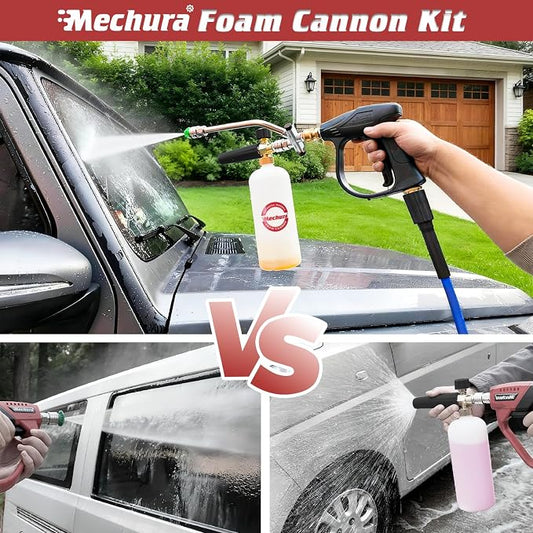 Foam Cannon Kit for Car Wash, Short Pressure Washer Gun with 1L Foam Cannon, Dual Connector Accessory – 1/4" Quick Connect, 5 Nozzle Tips, 3600 PSI, 2.5 GPM