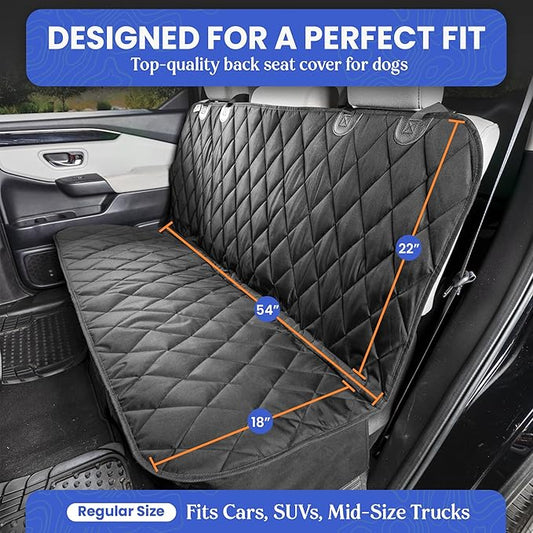 4Knines Back Seat Pet Cover for Dogs w/o Hammock โ 54" Wide, Waterproof Car Seat Cover, Non-Slip, Heavy-Duty โ Fits Cars, SUVs, Small Trucks โ 2 Seat Belt & Latch Access โ Back Seat Protector (Beige)