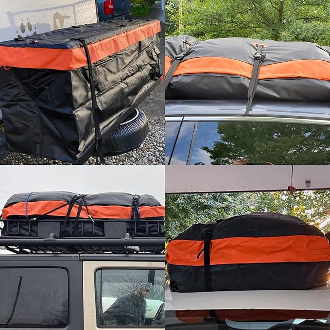 21 Cubic Feet Rooftop Cargo Carrier - Heavy Duty Waterproof Car Roof Bag for All Vehicles with or Without Rack, Includes Anti-Slip Mat, 6 Door Hooks & Luggage Lock