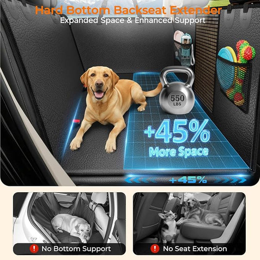 URPOWER Upgraded PU Leather Back Seat Extender for Dogs - Large Hard Bottom Dog Car Seat Cover Holds 550lbs, Waterproof Dog Hammock Pet Bed with High-Density Foam Non-Slip Backseat Protector