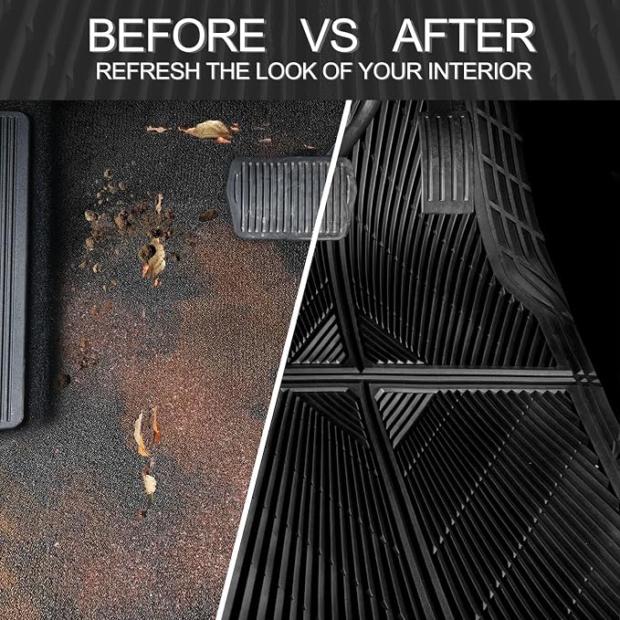 CAR PASS Rubber Floor Mats&Cargo Liner,Waterproof Trucks Mats Heavy Duty,All Weather Trim-to-Fit Automotive Mats for Cars Trucks SUV,Anti-Slip Easy Clean Durable,Full Set 5-Piece,3D Emboss All Black