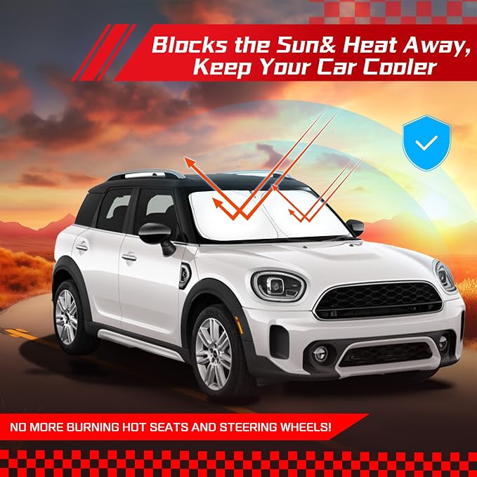 ARISMOTOR Windshield Sun Shade for Mini Countryman Cooper F60 2017-2024 2025 2026, Custom Fit Foldable Front Window Sunshade Sun Visor Protector, Block UV Rays Keep Your Car Cooler