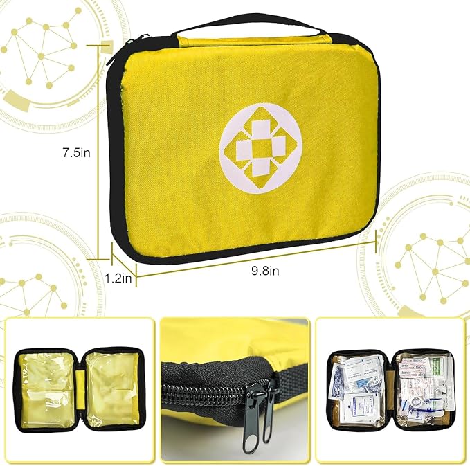 300Piece Small First Aid Kit Refill Supplies for Travel Mini Caming Emergency First Aid Kits Hiking Survival Essential Kit for Outdoor Adventure, Yellow 1st Aid