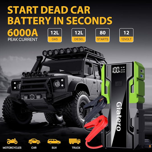 4000A Car Battery Jump Starter, Smart Portable Car Jump Starter Battery Pack, 12V Jumper Starter with LED Display and LED Light, Power Bank with USB, Type C Port(Up to 9.0 L Gas/8.0 L Diesel)