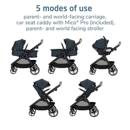 Maxi-Cosi Zelia Pro 5-in-1 Travel System with Mico Pro Infant Car Seat and Baby Stroller Combo, Reversible Seat, Large Wheels, Adjustable Handle, Newborn to Toddler, Lightweight, Seascape