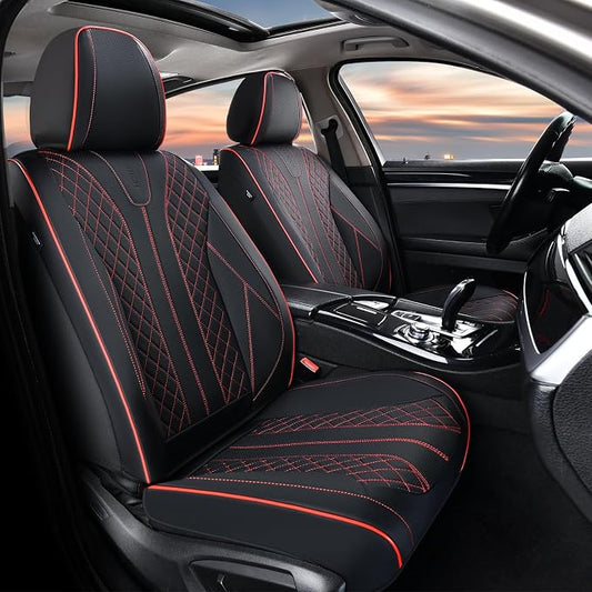 FLORICH Leather Seat Covers Car Seat Cover Front and Rear Seat Cover 5 Seats Automotive Seat Covers Waterproof Seat Covers for Cars Universal Fit for Most Cars SUV Trucks, Black&Red Line
