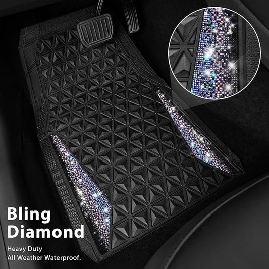 CAR PASS Dazzle Colour Change Car Mats Diamond Floor Mats Full Set Anti-Slip 3D Rhombus Waterproof Universal Trim Fit Liner Glitter Crystal Sparkly Shining Rhinestone Girl Women SUV Sedan Van Colorful