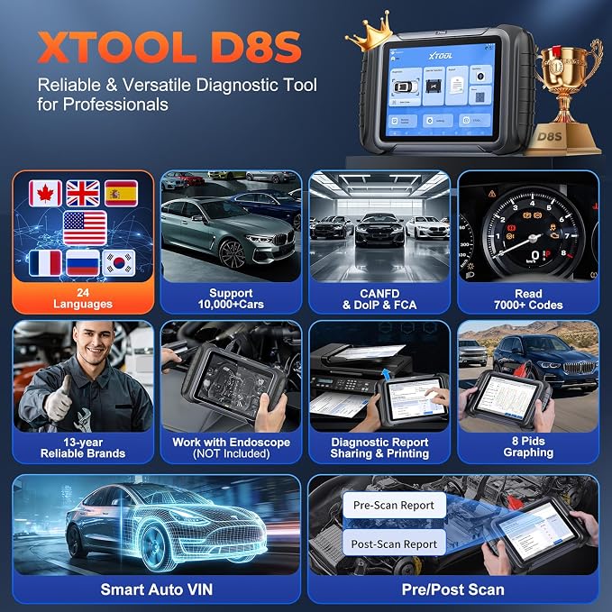 XTOOL D8S AI-Assisted Bidirectional OBD2 Scanner with Topology Mapping: 2026 Upgrade of XTOOL D8, Scan Tool with 42+ Reset, Full System Automotive Scanner Diagnostic Tool, PMI for Ford, FCA/CANFD/DoIP
