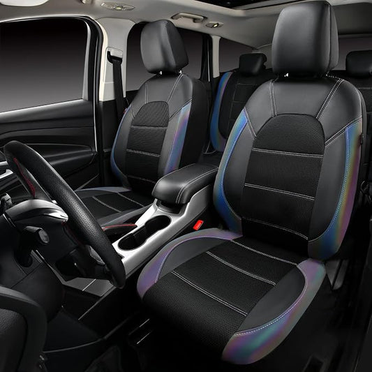 CAR PASS Leather seat Covers,Automotive Universal Sport car seat Cover Super 5mm Composite Sponge Inside,Airbag Compatible fits Most SUVs, Trucks,and Vans (Full Set,Chameleon Iridescent Reflective)