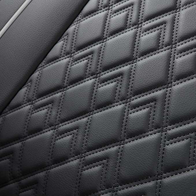 JOJOBAY Chevy Silverado Seat Covers,Leather Seat Covers for GMC Sierra,Custom Fit 2007-2026 1500 2500HD 3500HD Crew Double Extended Regular Cab,LT LZT RST Trail Boss(Front Pair,Black Grey)