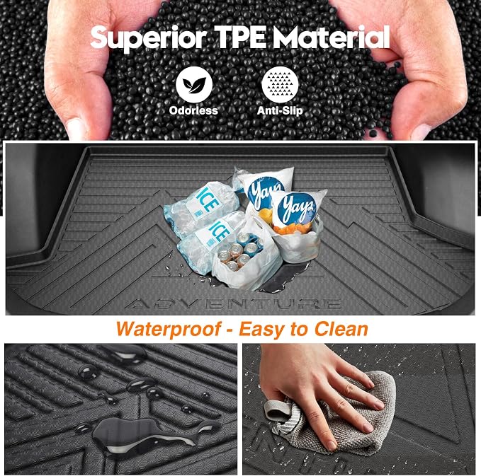 KUST Floor Mats for 2022-2026 Jeep Grand Cherokee Accessories 5 Seats (Include 4XE, Not for WK & L), All Weather Floor Liners & Cargo Trunk Mat & Rear Backrest Mats, TPE Rubber, Raised Edge