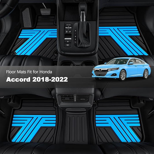 Floor Mats Fit for 10th Gen Honda Accord 2022 2021 2020 2019 2018 Sedan (Gasoline & Hybrid), All Weather Rubber Custom Fit Anti-Slip Floor Liners,1st & 2nd Row, Black & Blue