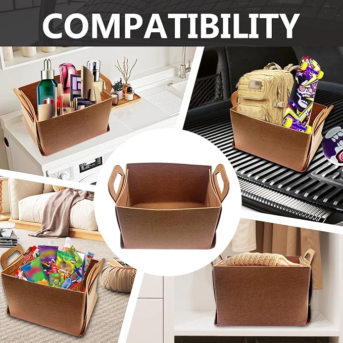 Felt Car Trunk Organizer, Foldable Vehicle Storage Box, Large Capacity Multi-Purpose Automotive Interior Accessories for Cars, SUV, Sedan, Truck (Brown)