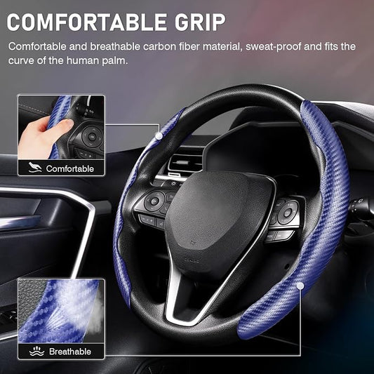 Cartist Steering Wheel Cover, Carbon Fiber Steering Wheel Cover for Men/Women, Anti-Slip, Comfortable Grip, Durable, Universal for 99% Car Interior Accessories (Dark Blue)