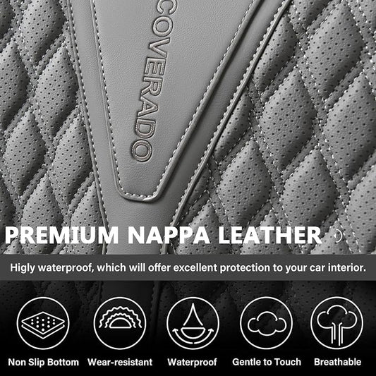 Coverado Front Seat Covers, Luxury Nappa Leather Seat Covers, Car Seat Covers Waterproof, 2 Pack Universal Seat Covers for Cars, Car Seat Protector, Driver Seat Cover Fit for Most Cars, Gray